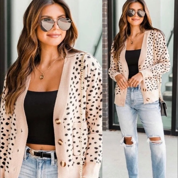 Pink Lily Sweaters - Pink Lily l Tan Animal print Cardigan